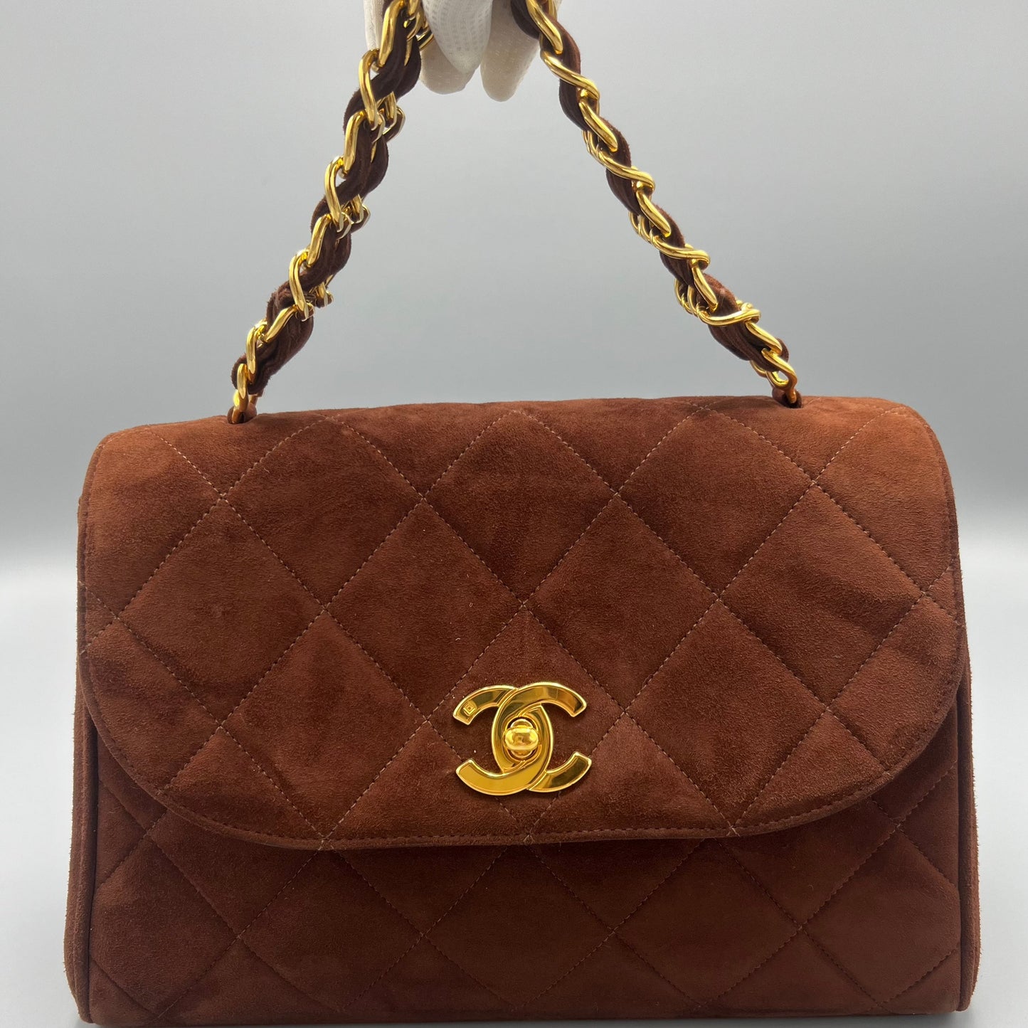 Rare Chanel Vintage quilted suede single flap bag