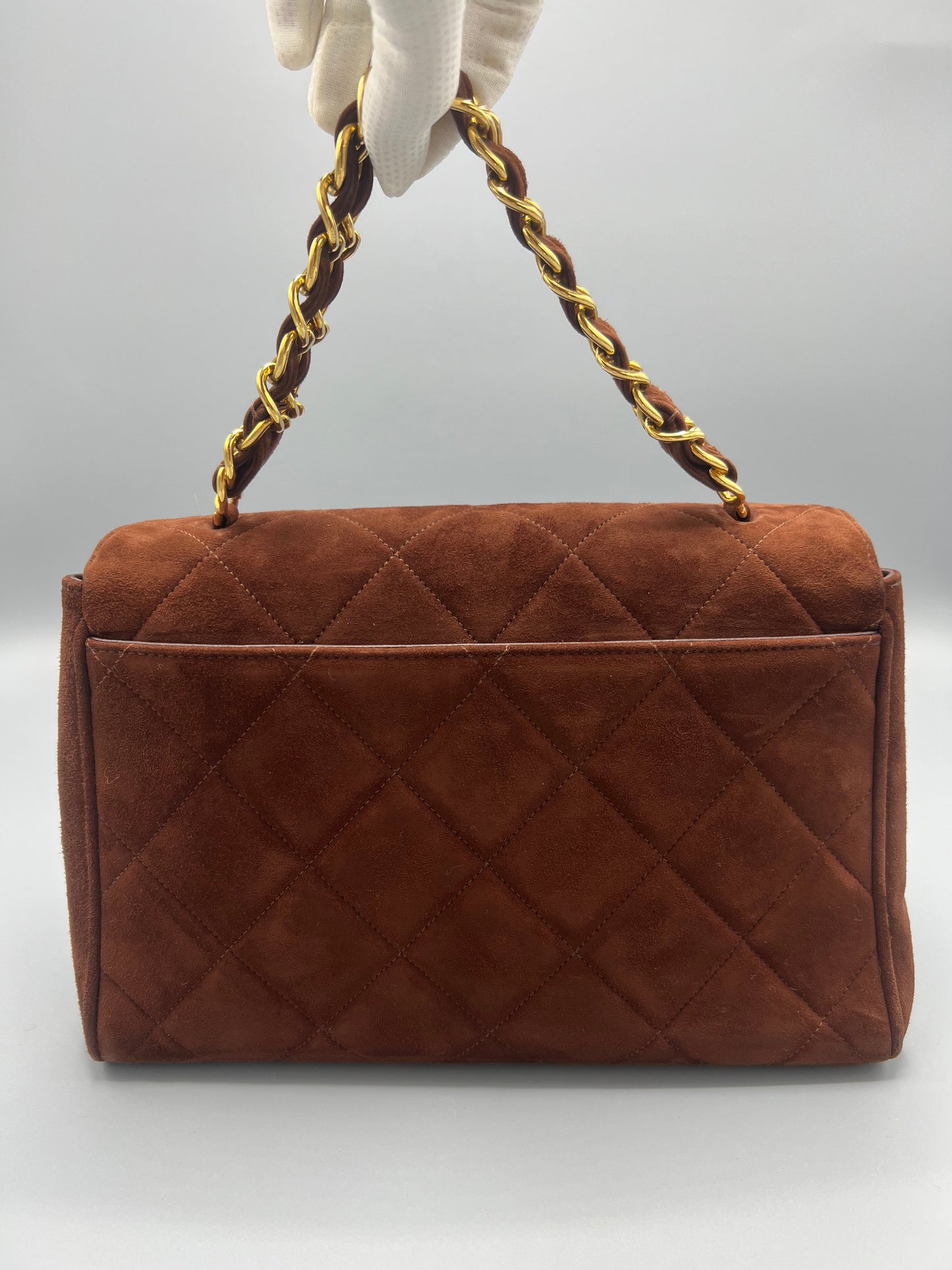 Rare Chanel Vintage quilted suede single flap bag