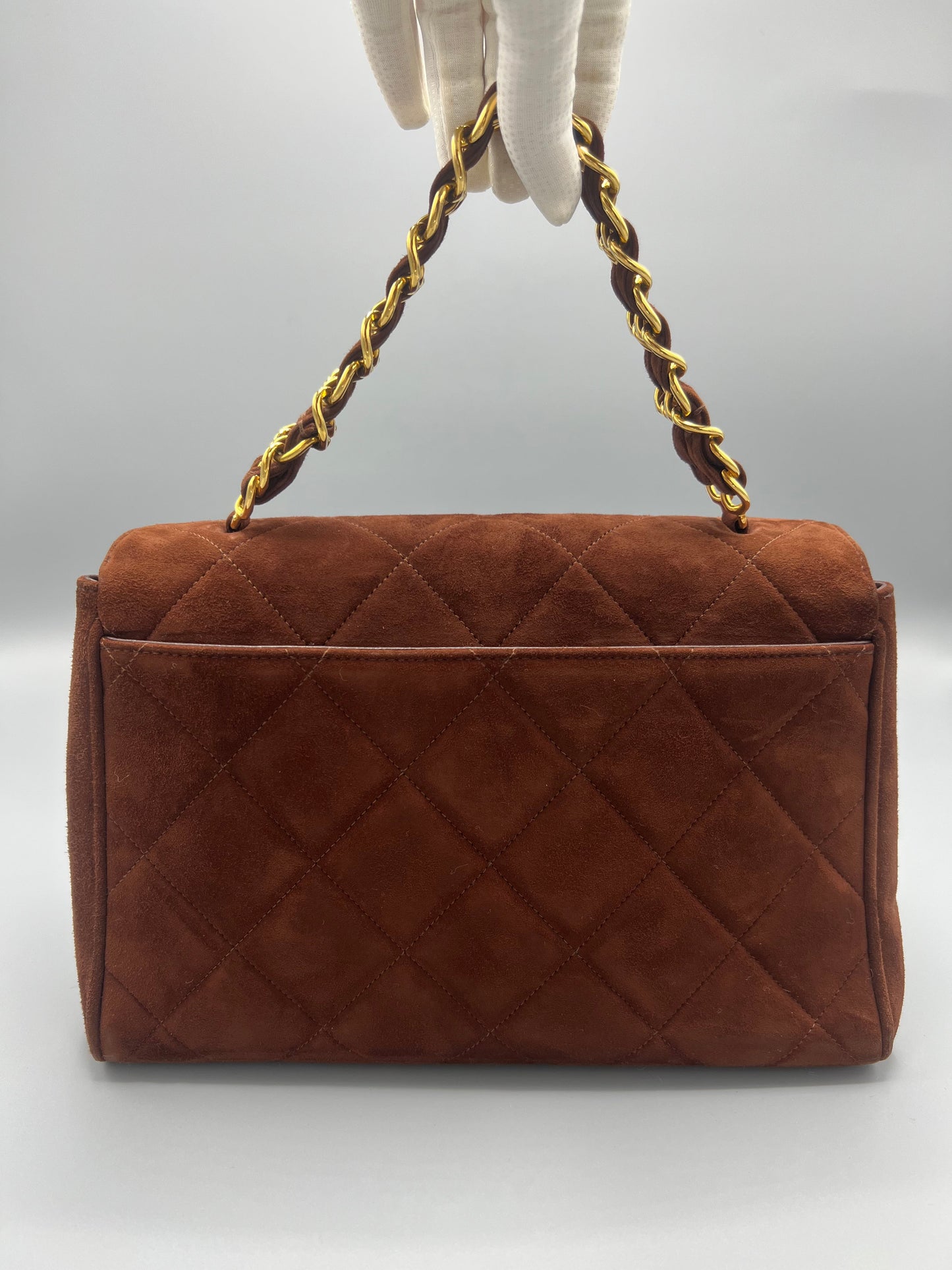 Rare Chanel Vintage quilted suede single flap bag