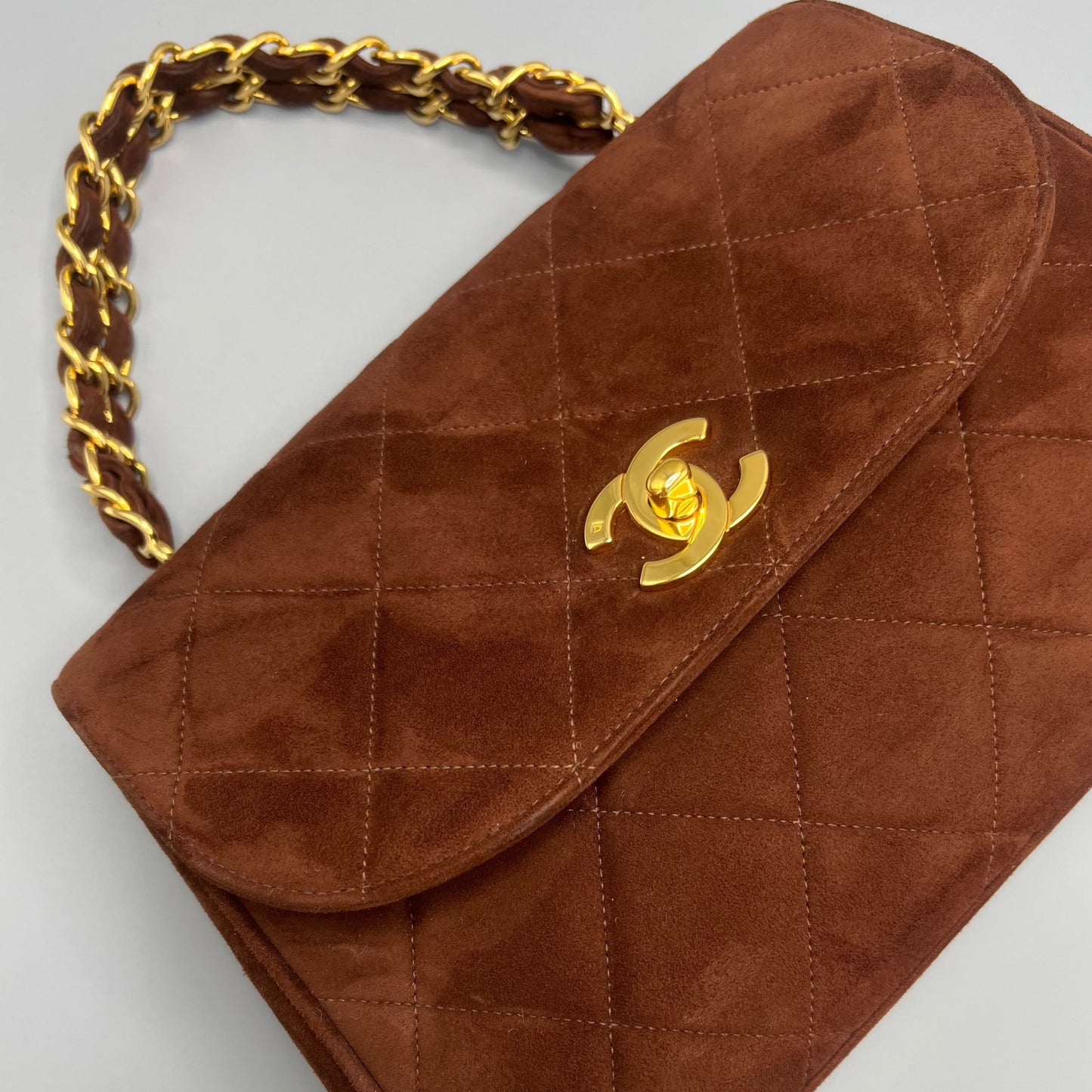 Rare Chanel Vintage quilted suede single flap bag