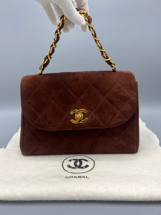 Rare Chanel Vintage quilted suede single flap bag