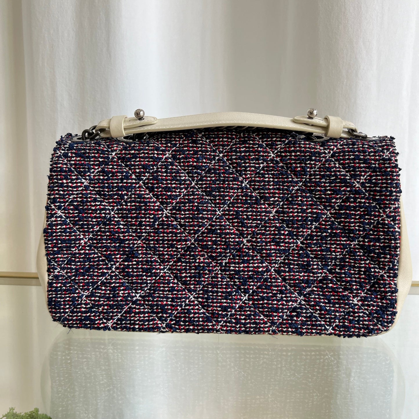 CHANEL Quilted Single Flap Medium Blue Multicolor Tweed/ Matelasse Shoulder Bag