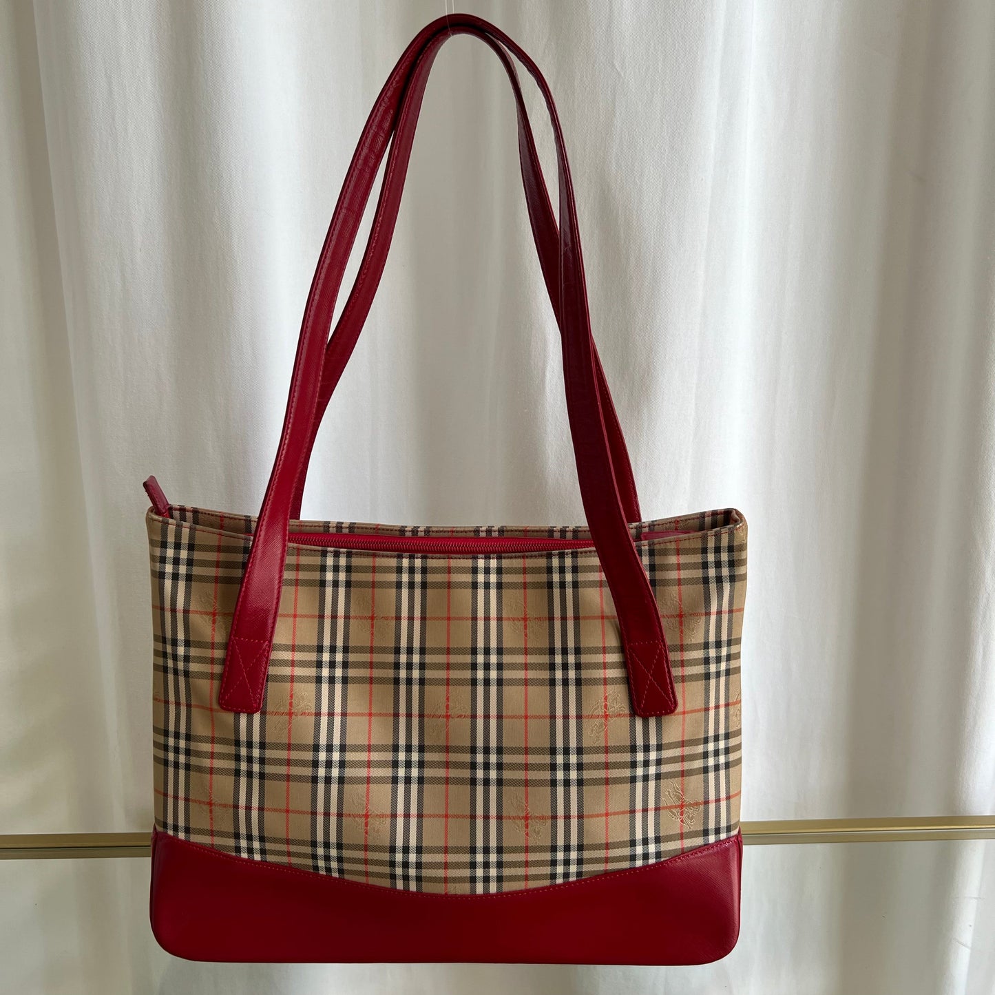 Burberry Nova Check Canvas Red Tote