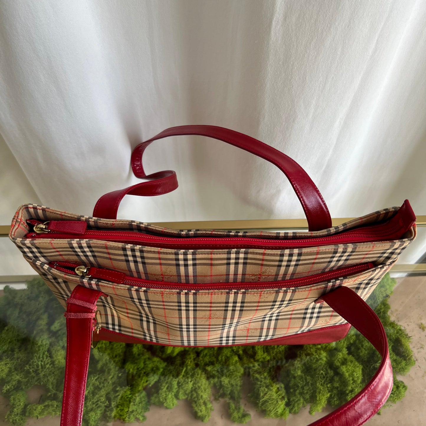 Burberry Nova Check Canvas Red Tote