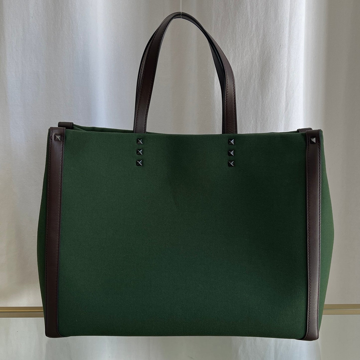 VALENTINO Green Canvas Garavani Stud Tote