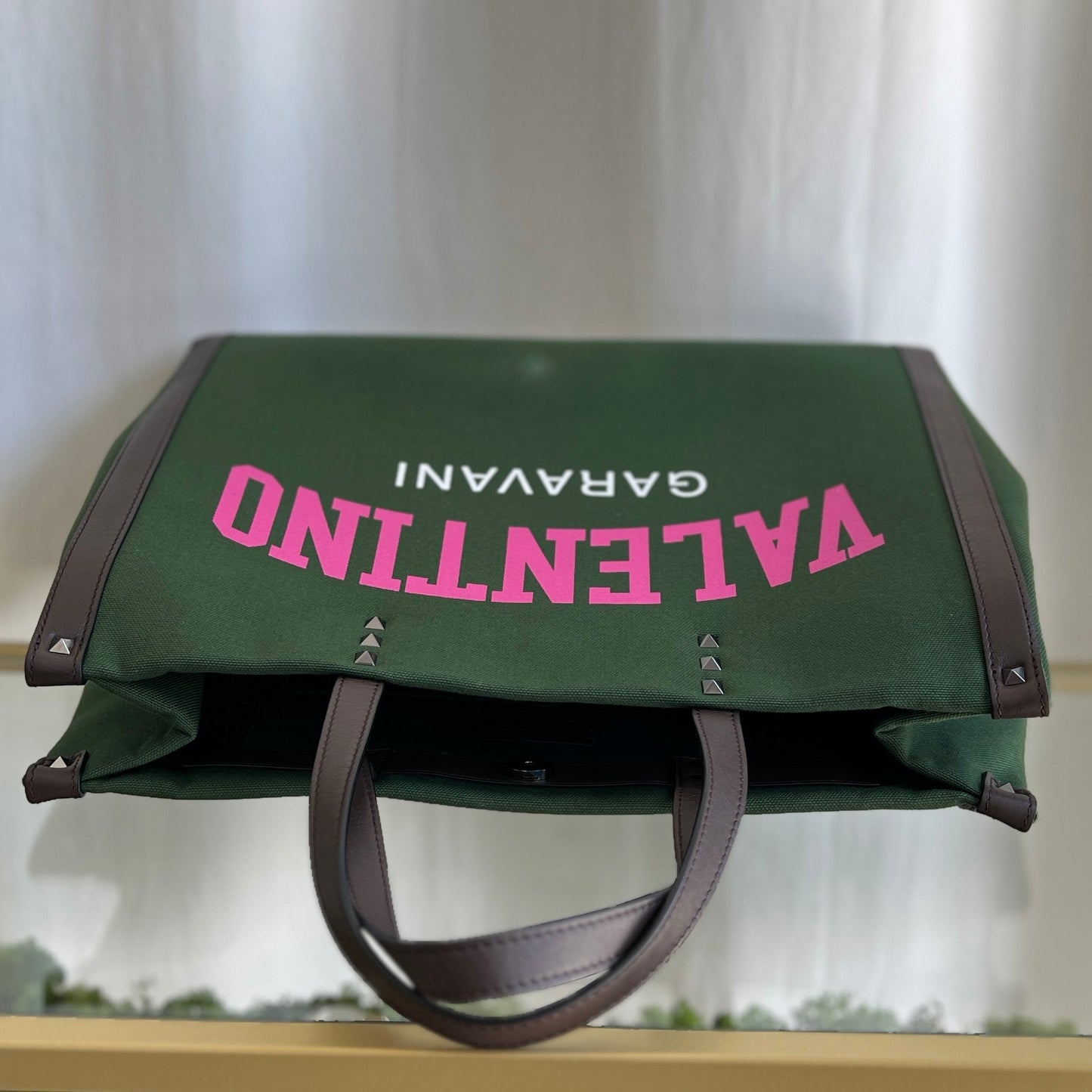 VALENTINO Green Canvas Garavani Stud Tote