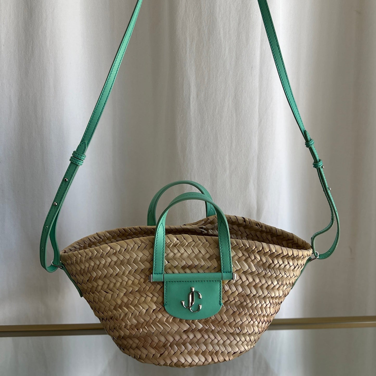 JIMMY CHOO Straw Green 2 Way Handbag