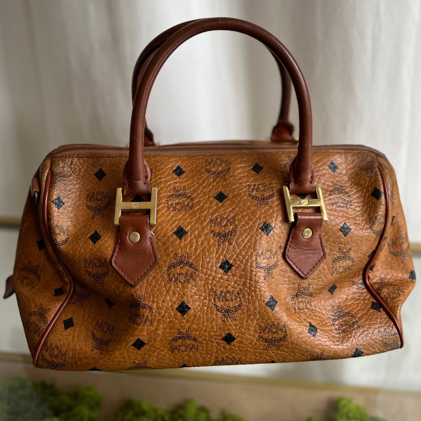 MCM Brown Visetos Leather Handbag