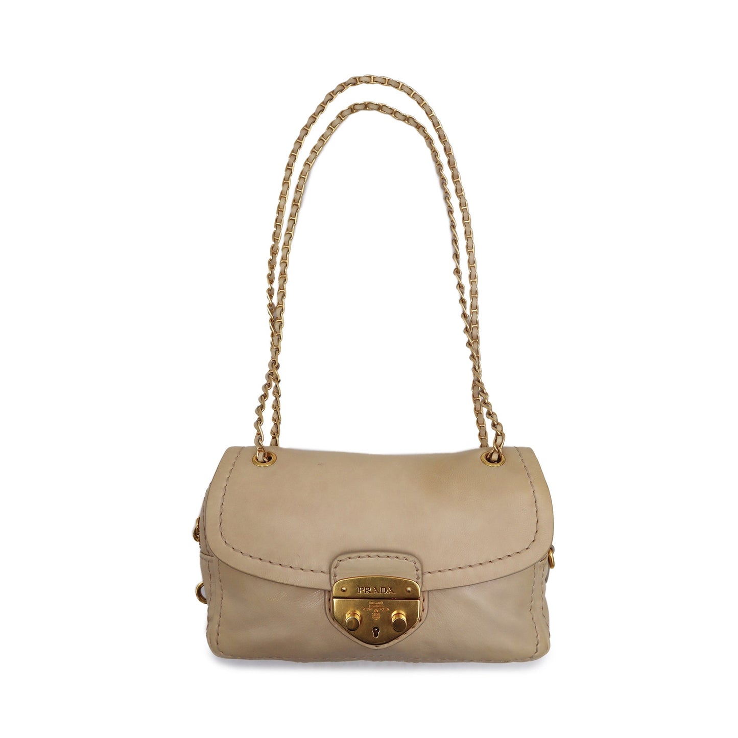 Prada Glace Calfskin Pushlock Chain Shoulder Bag