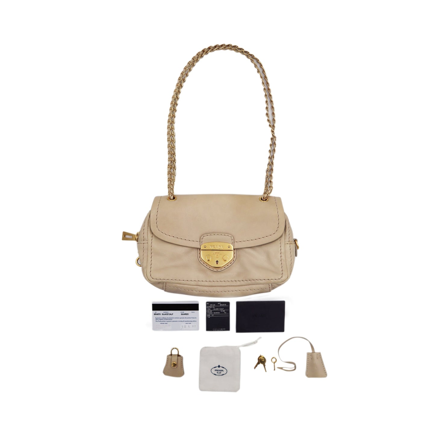 Prada Glace Calfskin Pushlock Chain Shoulder Bag