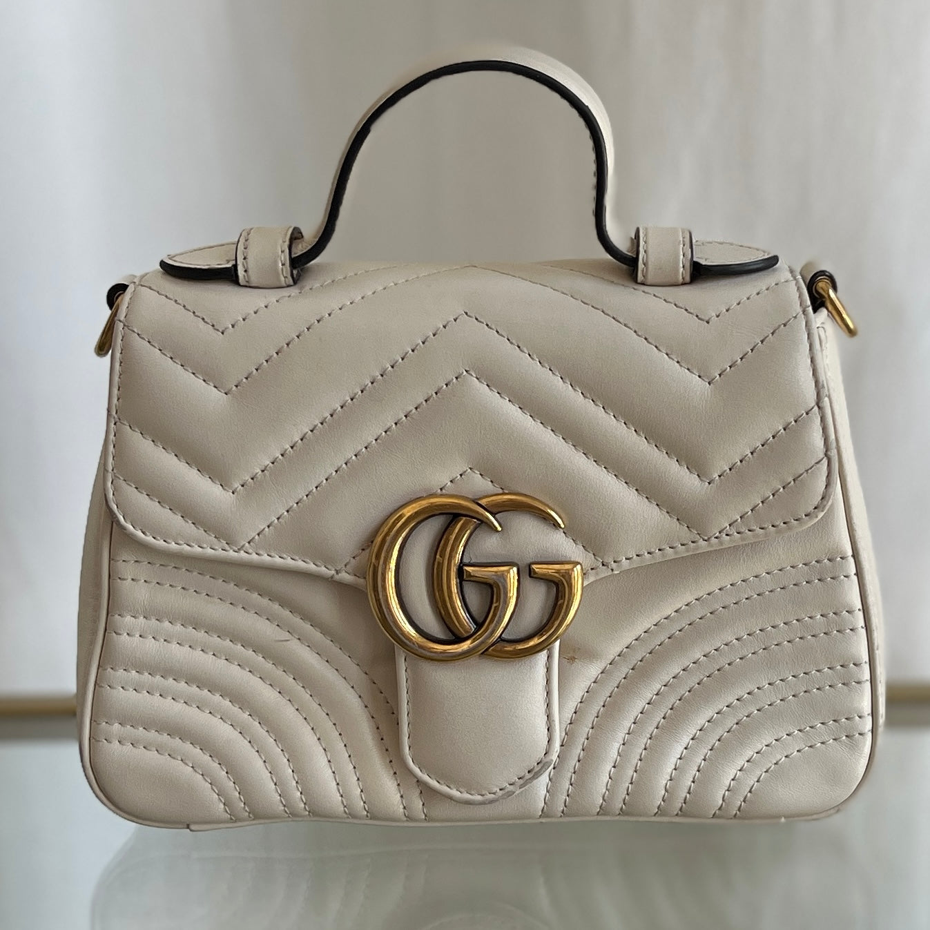 GUCCI White Leather GG Marmont 547260 2 Way Handbag & Crossbody