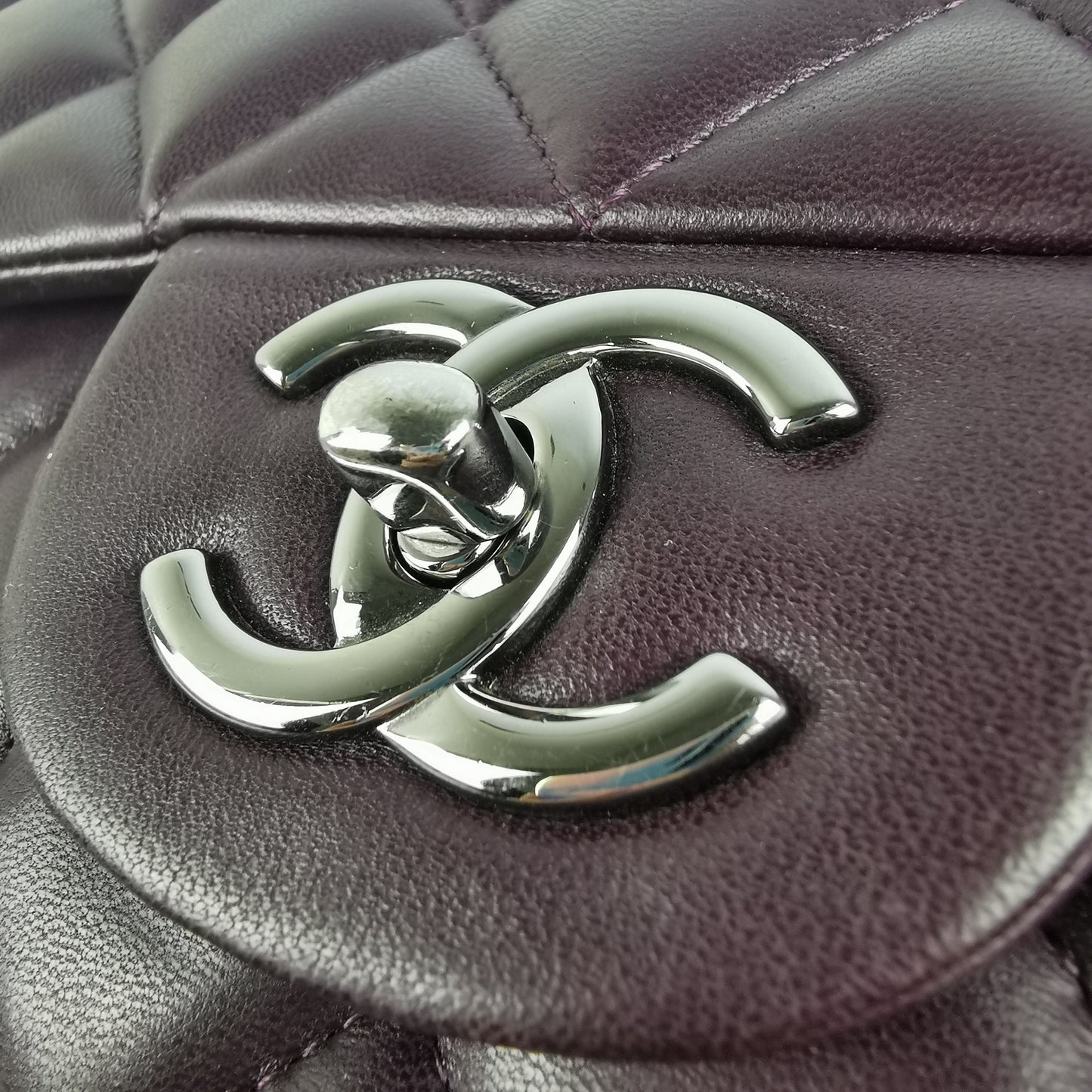 Chanel Classic Double Flap Maxi Purple Lambskin Silver