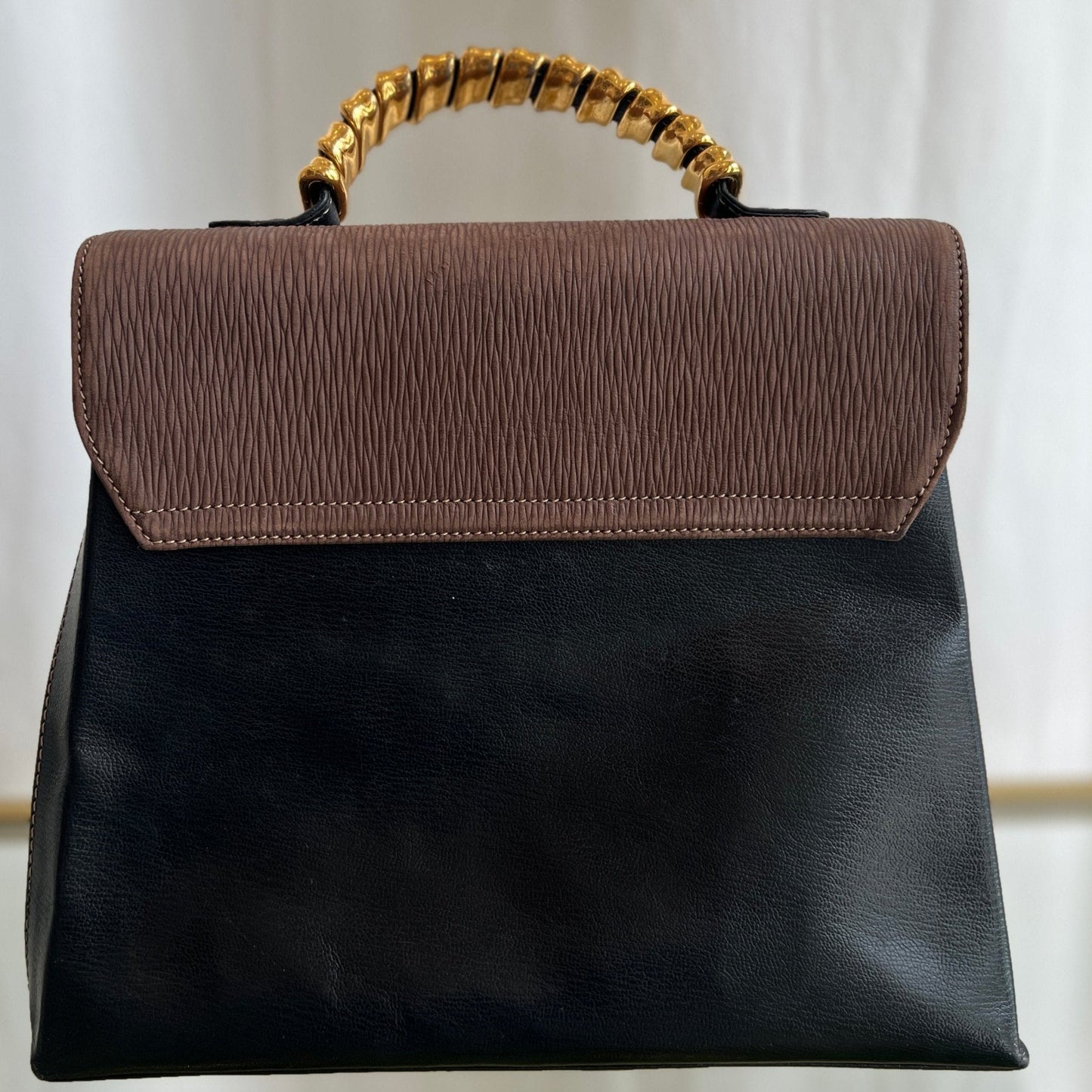 LOEWE Velazquez Black Handbag with Gold Top Handle