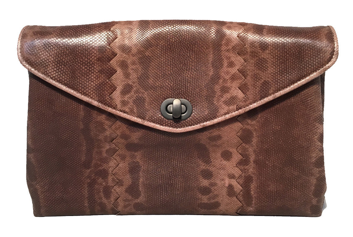 Bottega Veneta Brown Lizard Leather Clutch