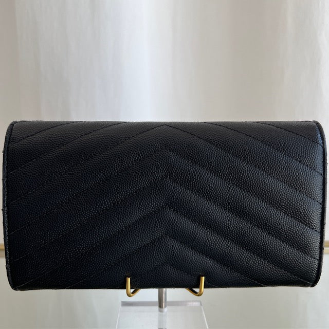 SAINT LAURENT Black Caviar Leather Cassandra YSL Flap Wallet