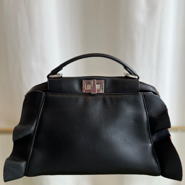 FENDI Black Leather Mini Peek a Boo Handbag