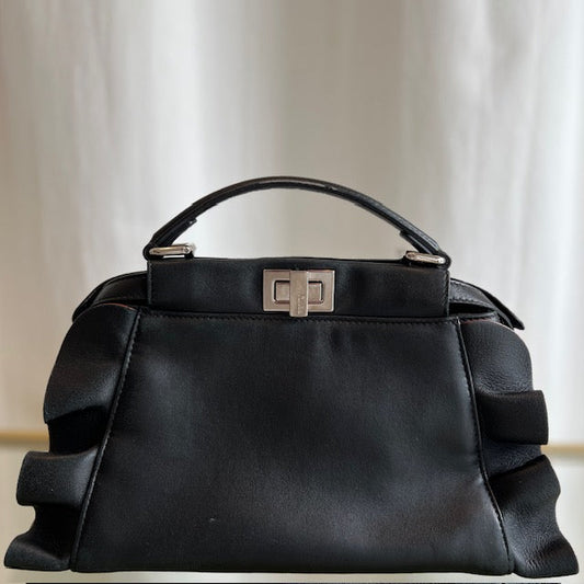 FENDI Black Leather Mini Peek a Boo Handbag