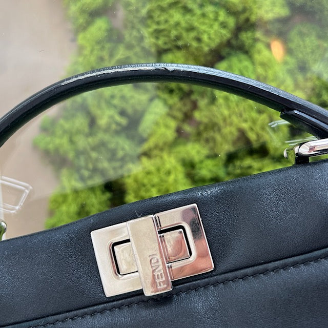 FENDI Black Leather Mini Peek a Boo Handbag