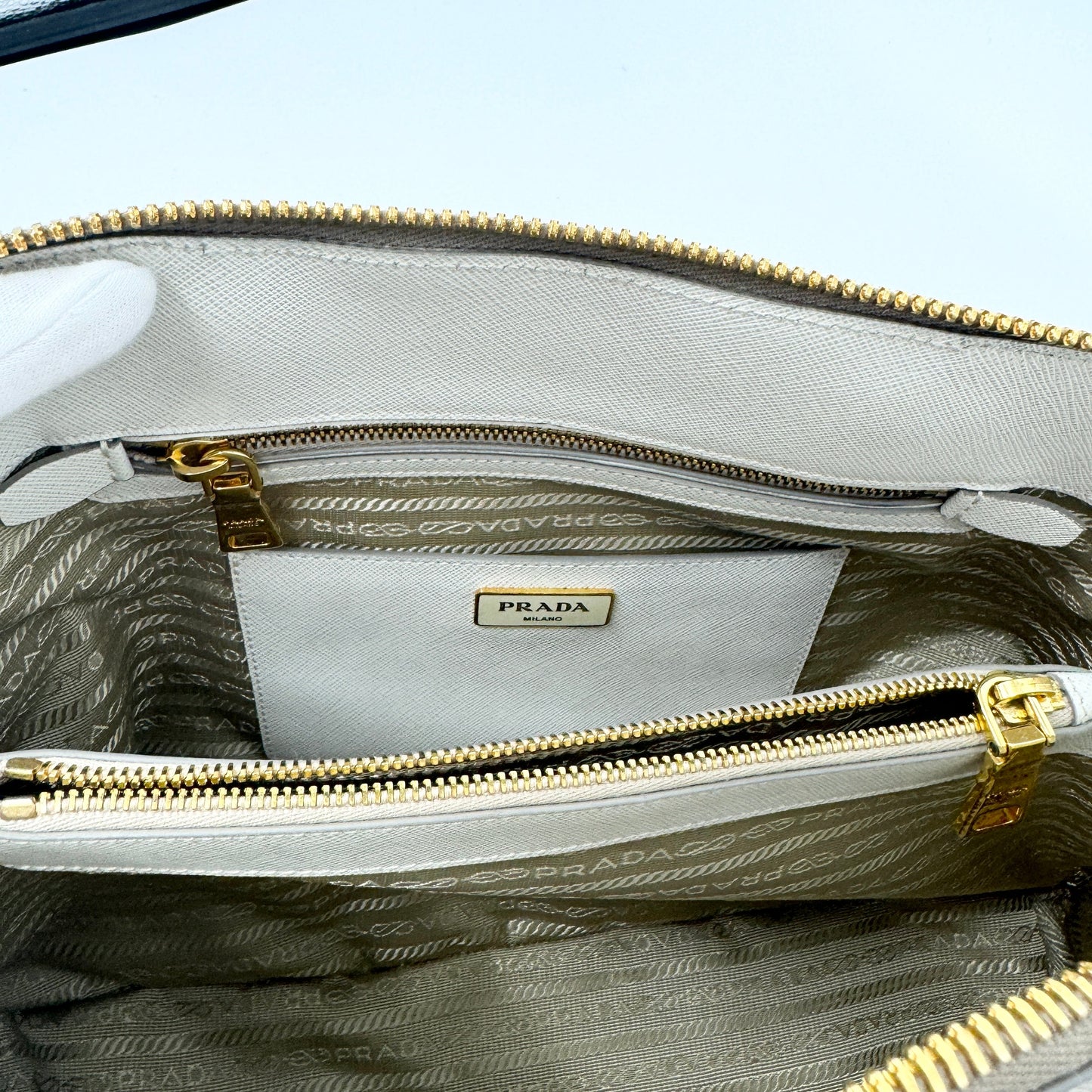 Prada Grey/White Saffiano Promenade Satchel Bag