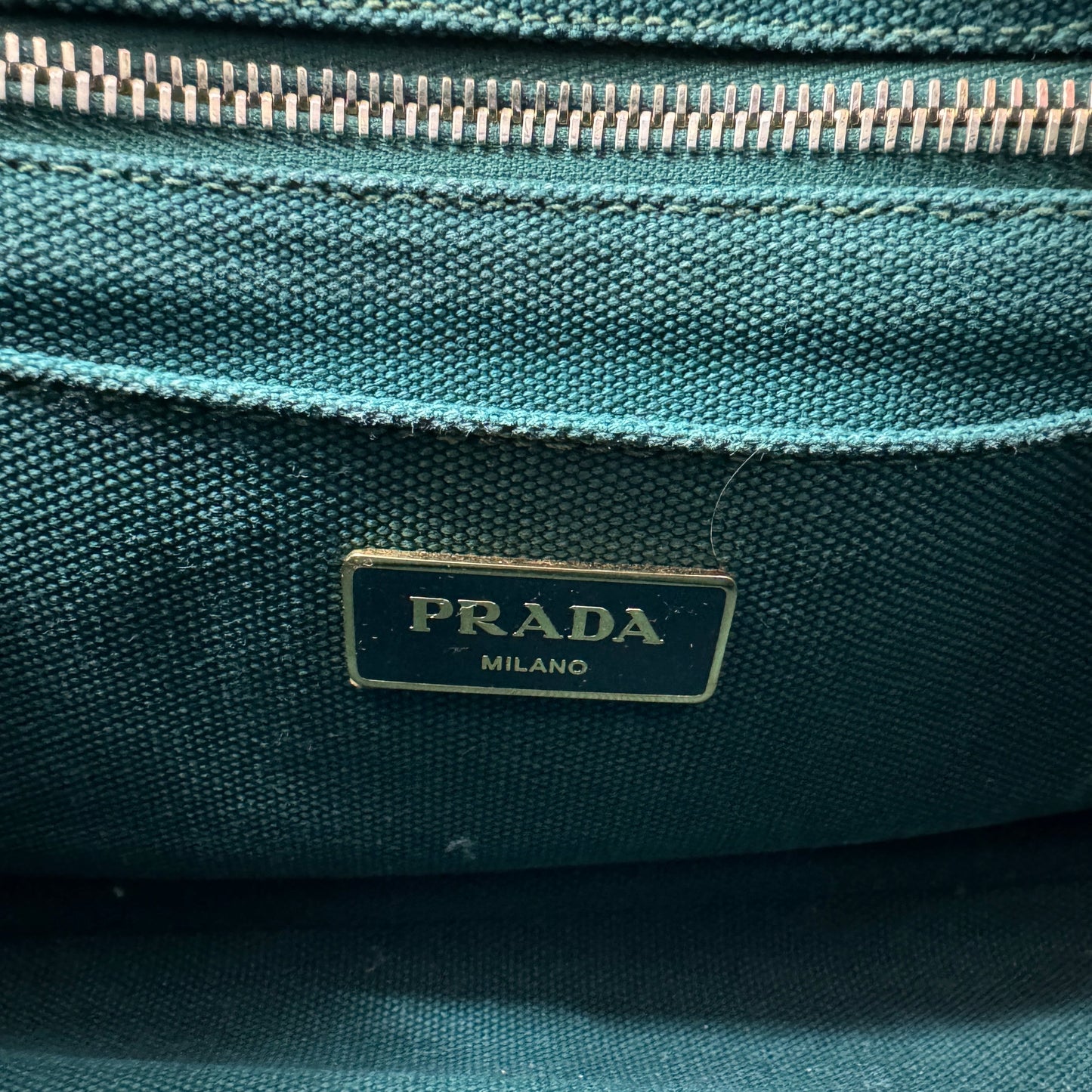 Prada Emerald Green Canvas Canapa Logo Tote