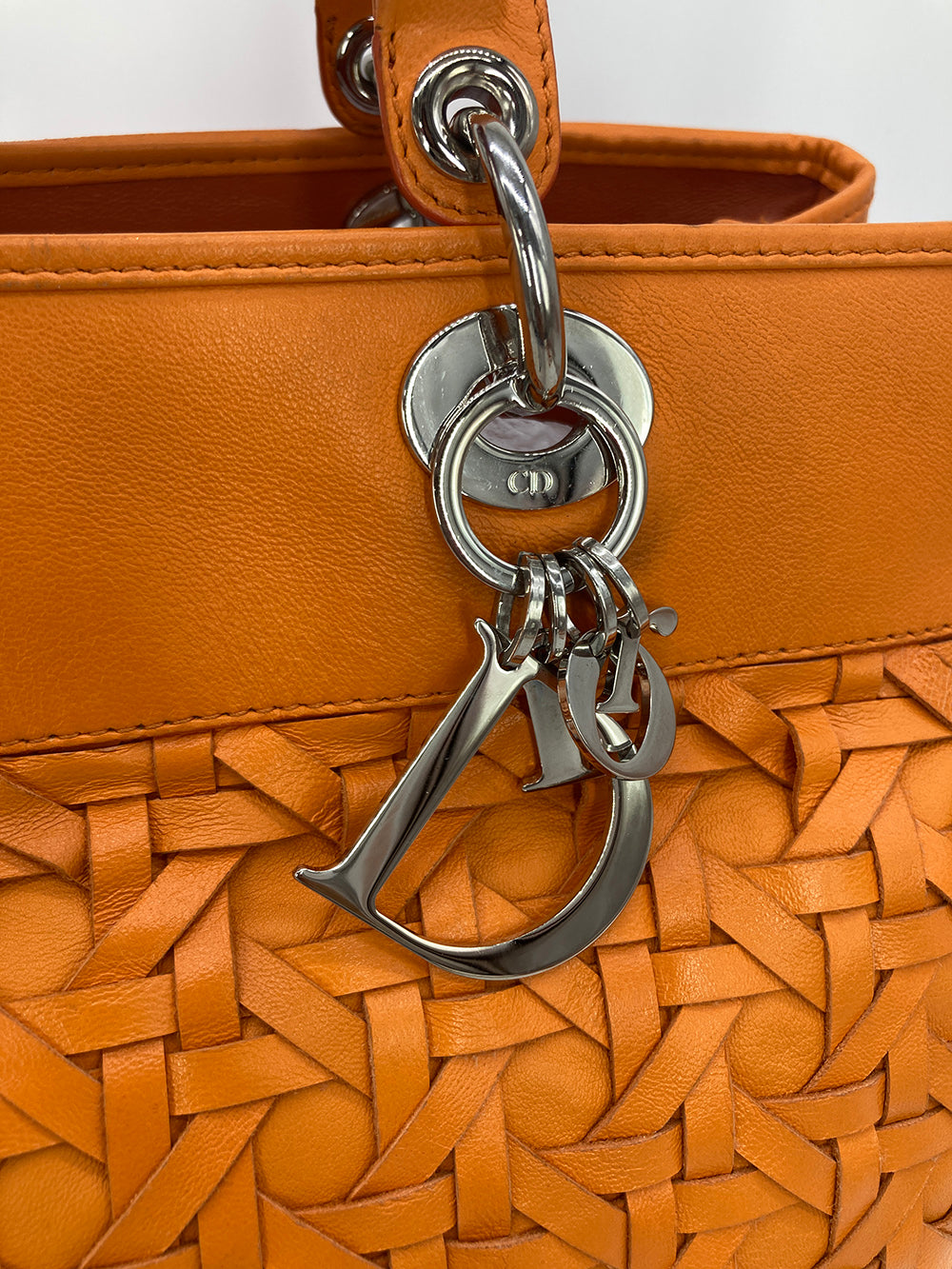 Christian Dior Woven Leather Orange Lady Dior Avenue Tote