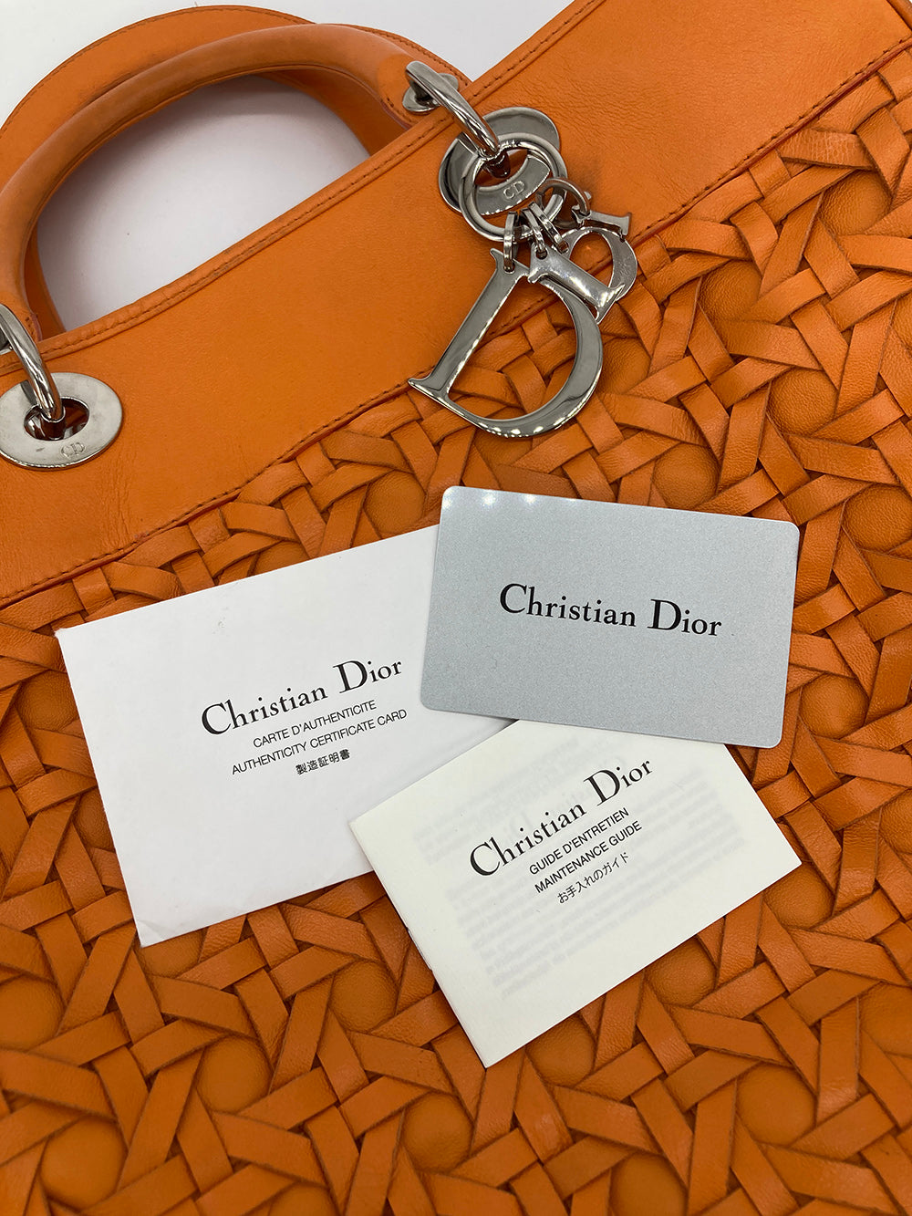 Christian Dior Woven Leather Orange Lady Dior Avenue Tote