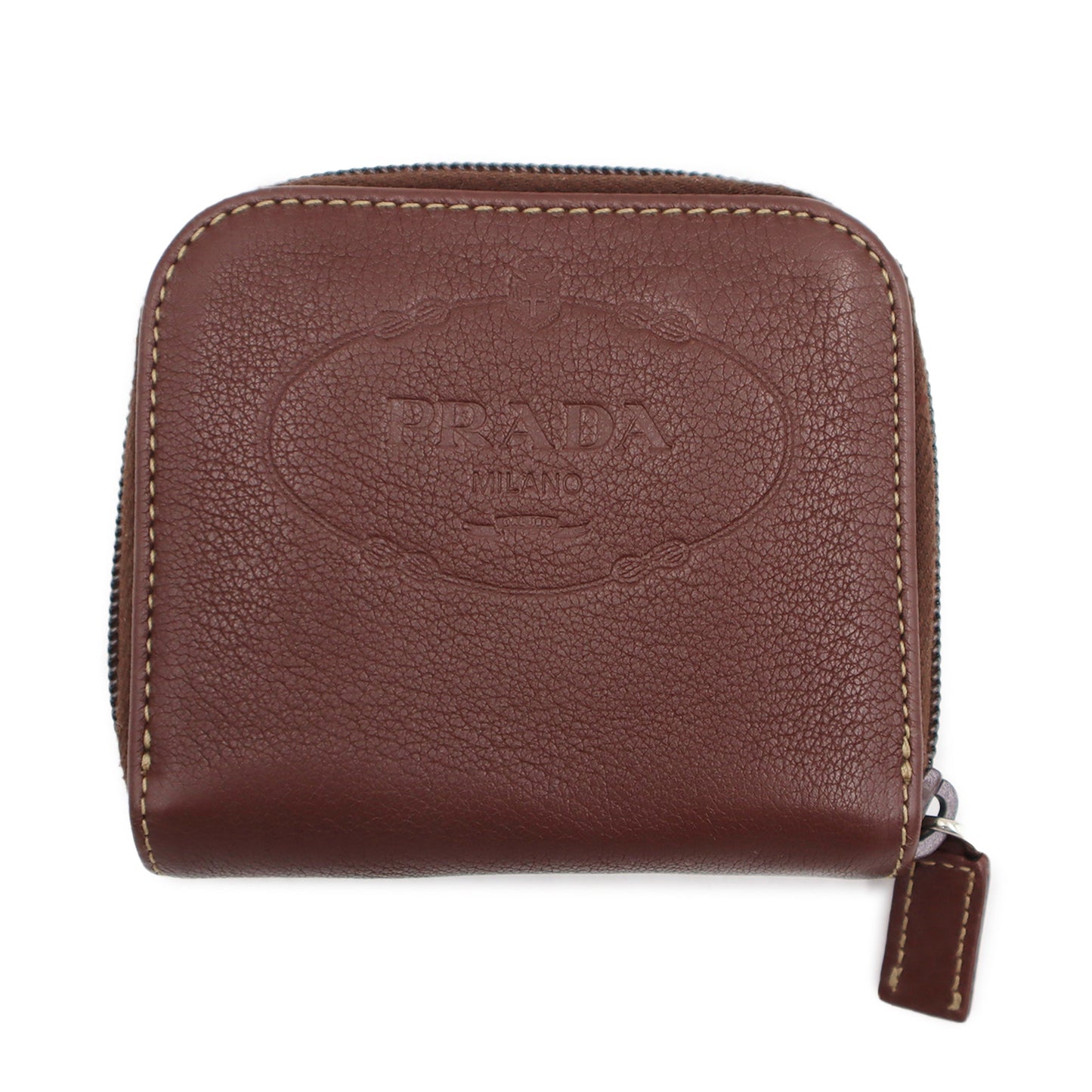 Prada Leather Logo Jacquard Compact Zip Around Wallet