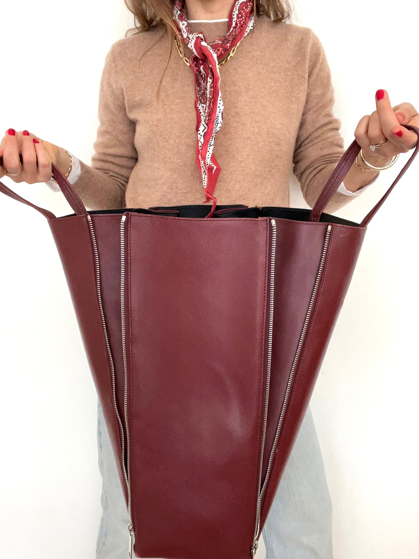 Burgundy Cabas Vertical Leather Tote