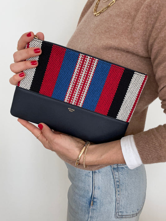 SOLO CLUTCH POUCH IN STRIPED CANVAS