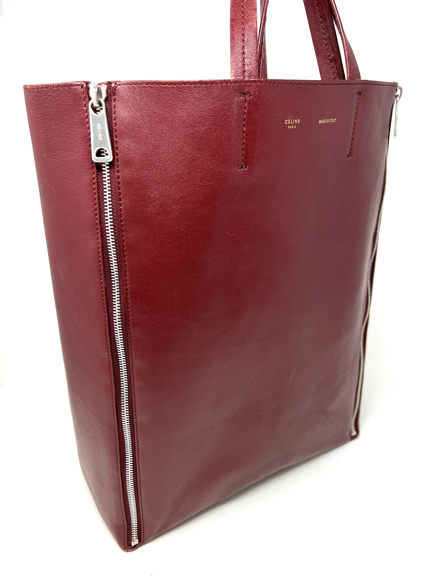 Burgundy Cabas Vertical Leather Tote