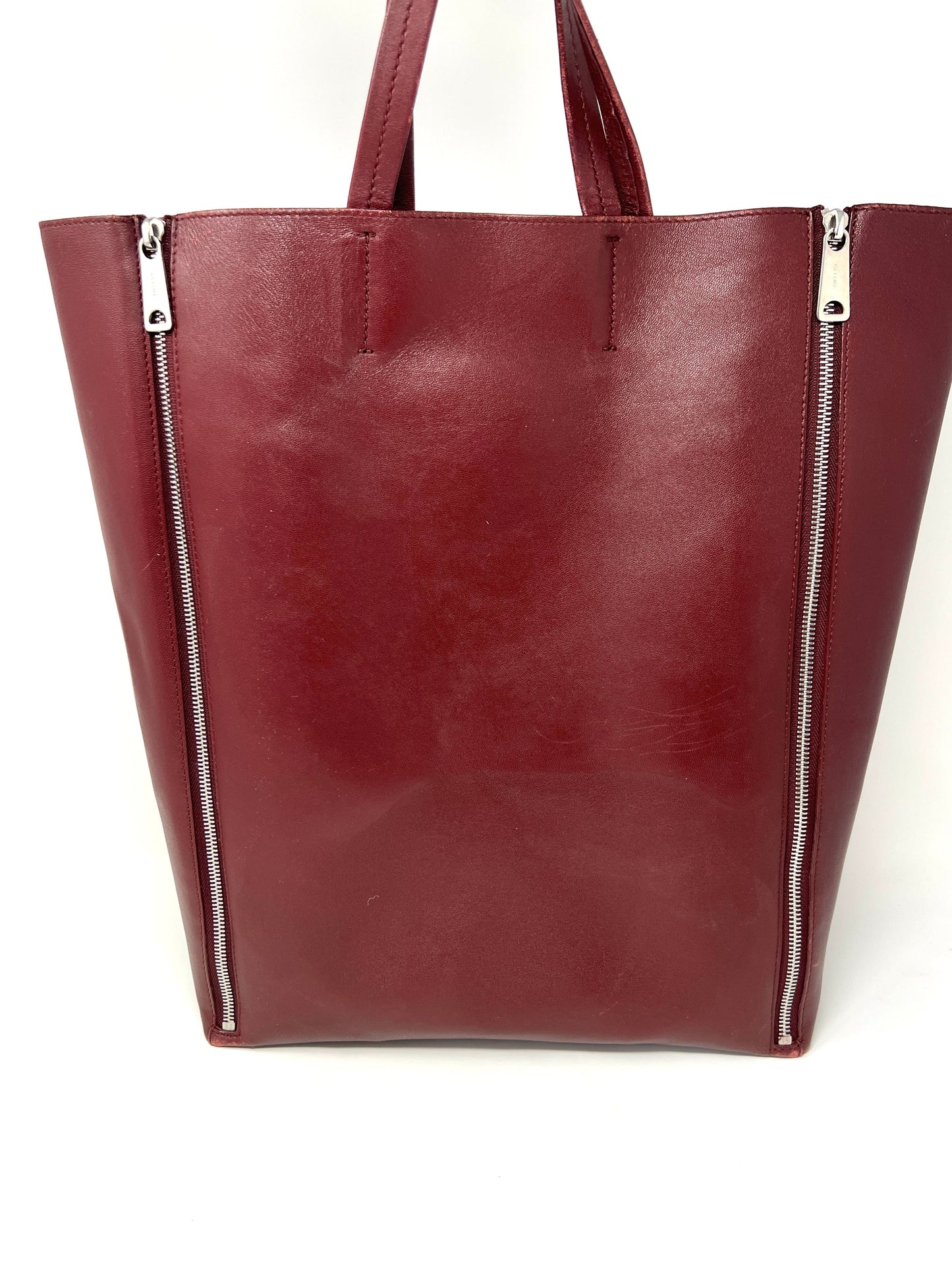 Burgundy Cabas Vertical Leather Tote