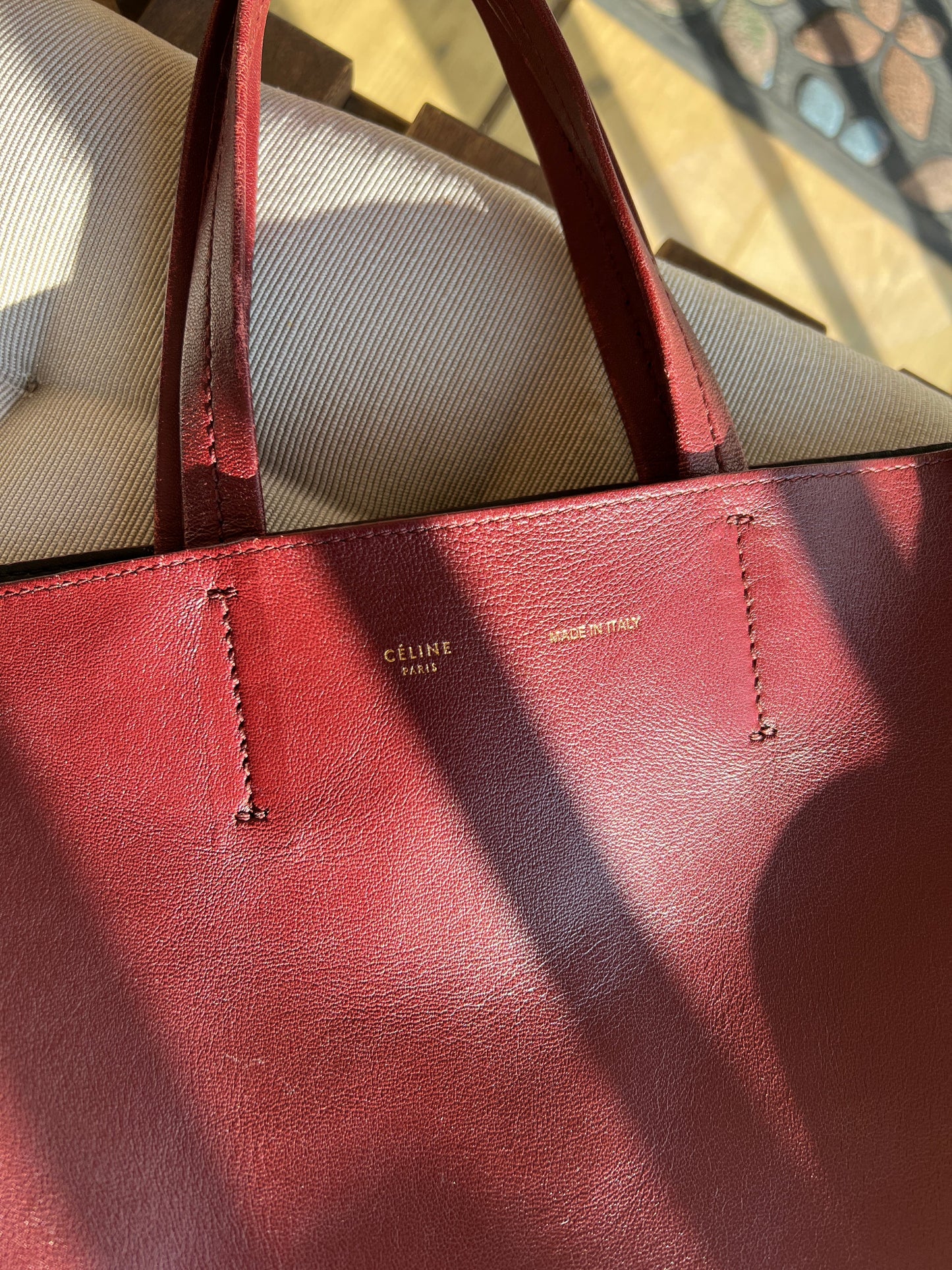 Burgundy Cabas Vertical Leather Tote