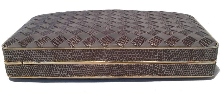 Bottega Veneta Vintage Woven Grey Lizard and Leather Clutch