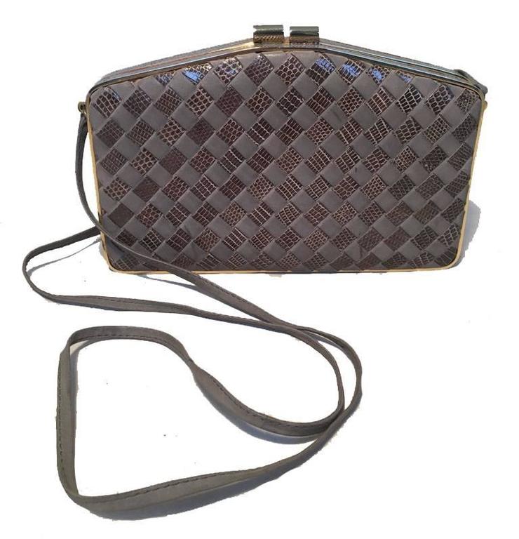 Bottega Veneta Vintage Woven Grey Lizard and Leather Clutch