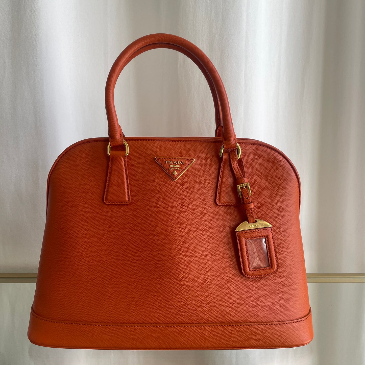 PRADA Orange Saffiano Two Way Dome Satchel