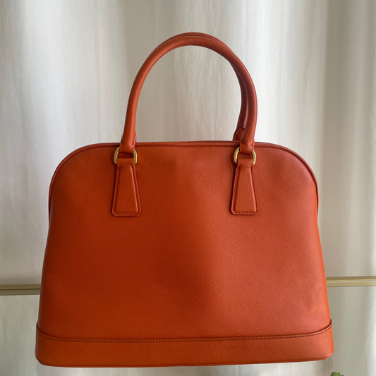 PRADA Orange Saffiano Two Way Dome Satchel