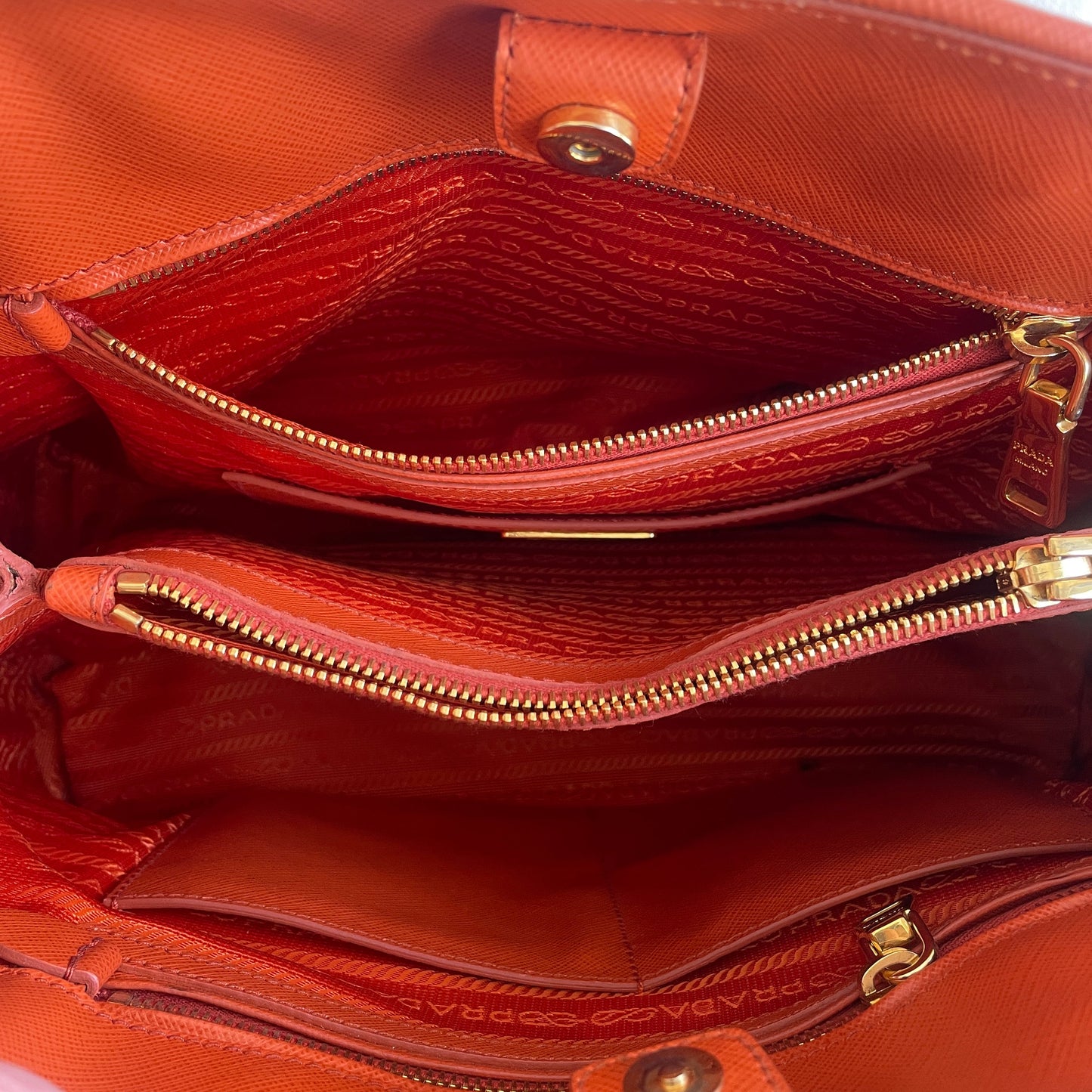 PRADA Orange Saffiano Two Way Dome Satchel