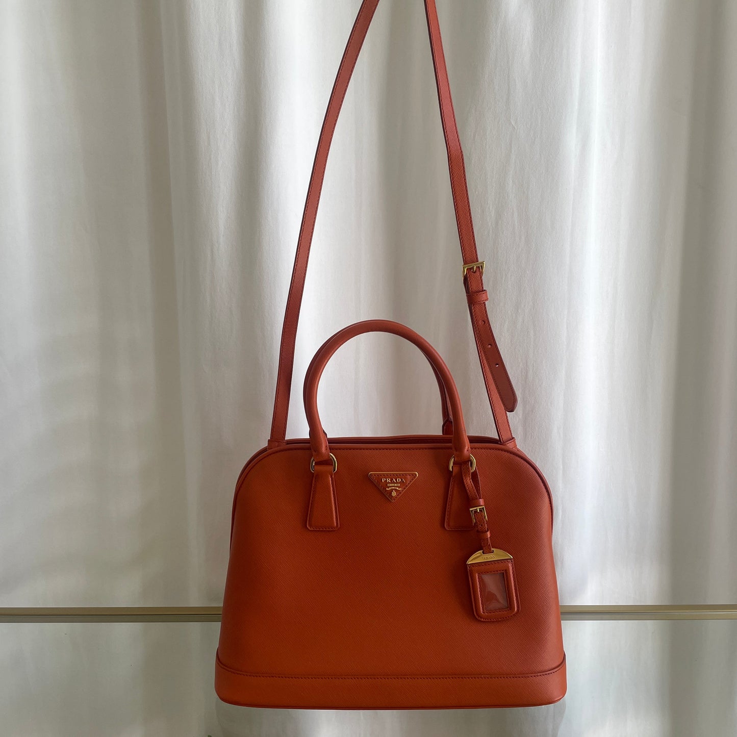 PRADA Orange Saffiano Two Way Dome Satchel