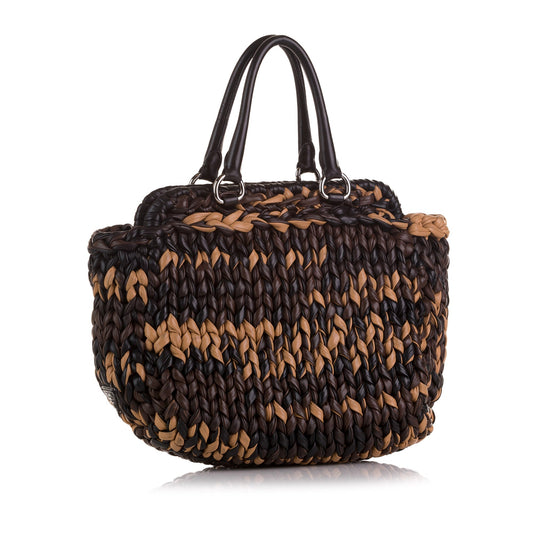 Brown Prada Knit Nappa Tote Bag