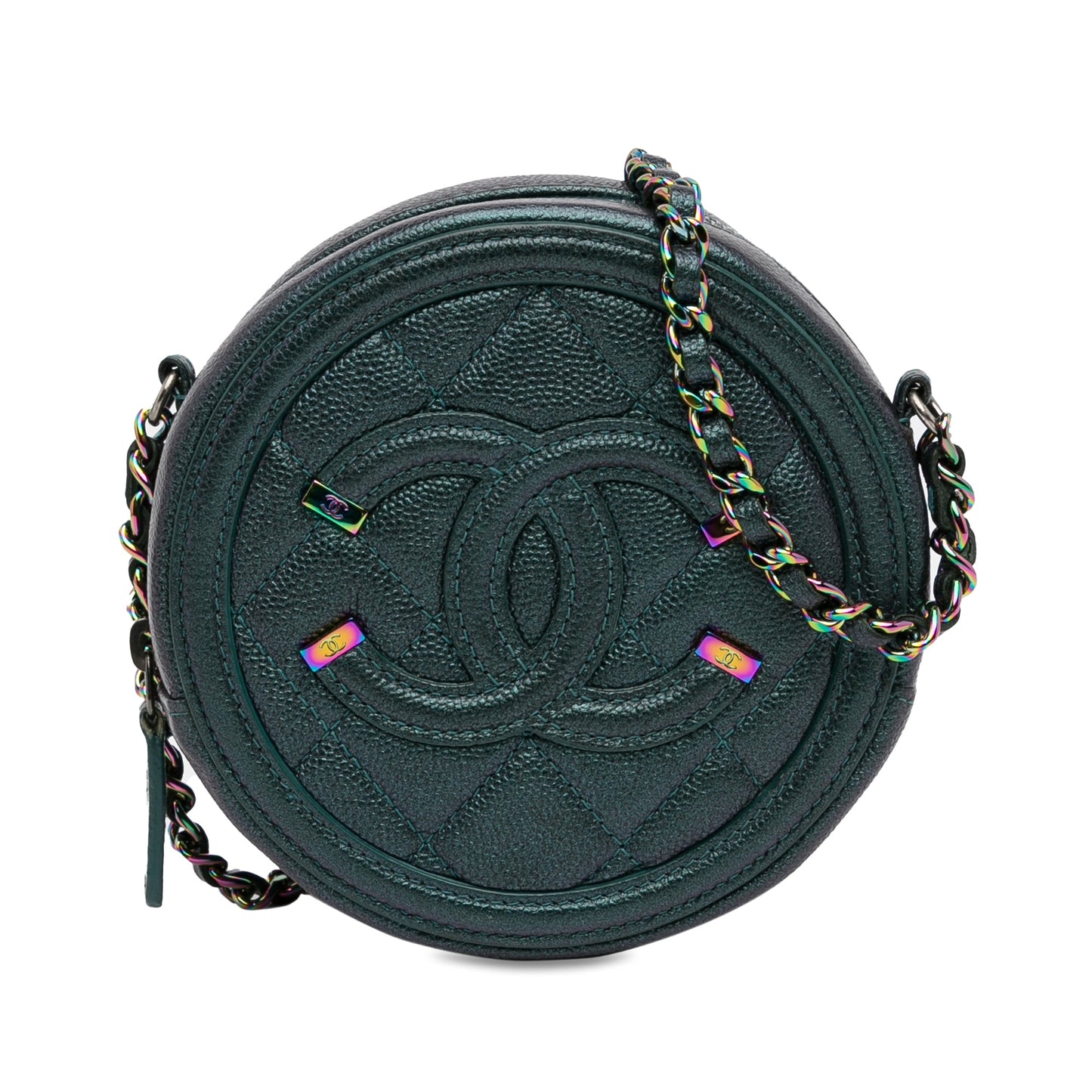 Chanel CC Filigree Round Crossbody Green Caviar Gold