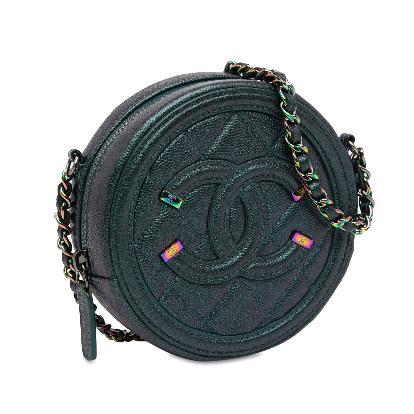 Chanel CC Filigree Round Crossbody Green Caviar Gold