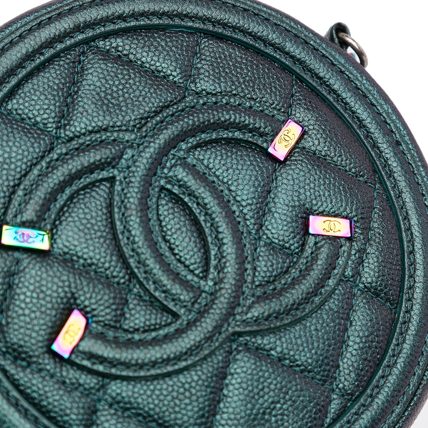 Chanel CC Filigree Round Crossbody Green Caviar Gold