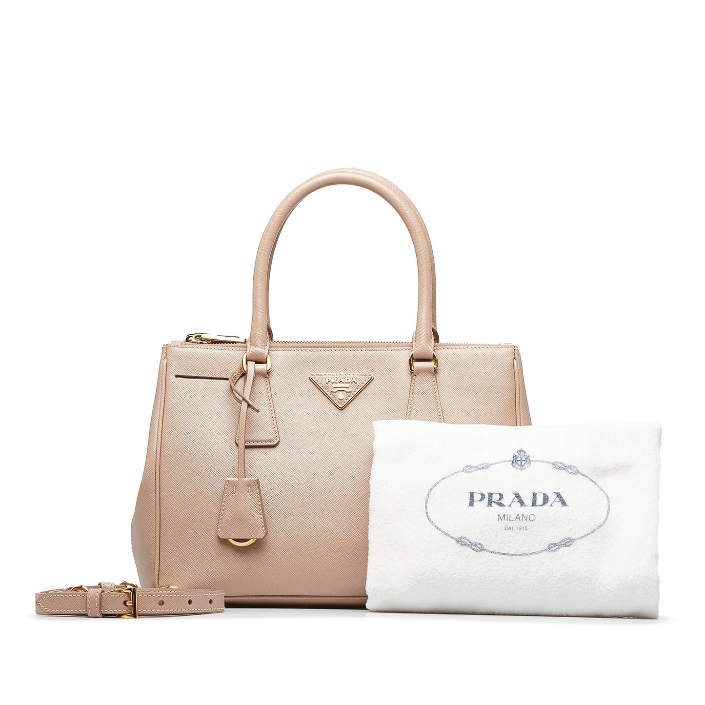 Prada Double Zip Galleria Beige Saffiano Lux