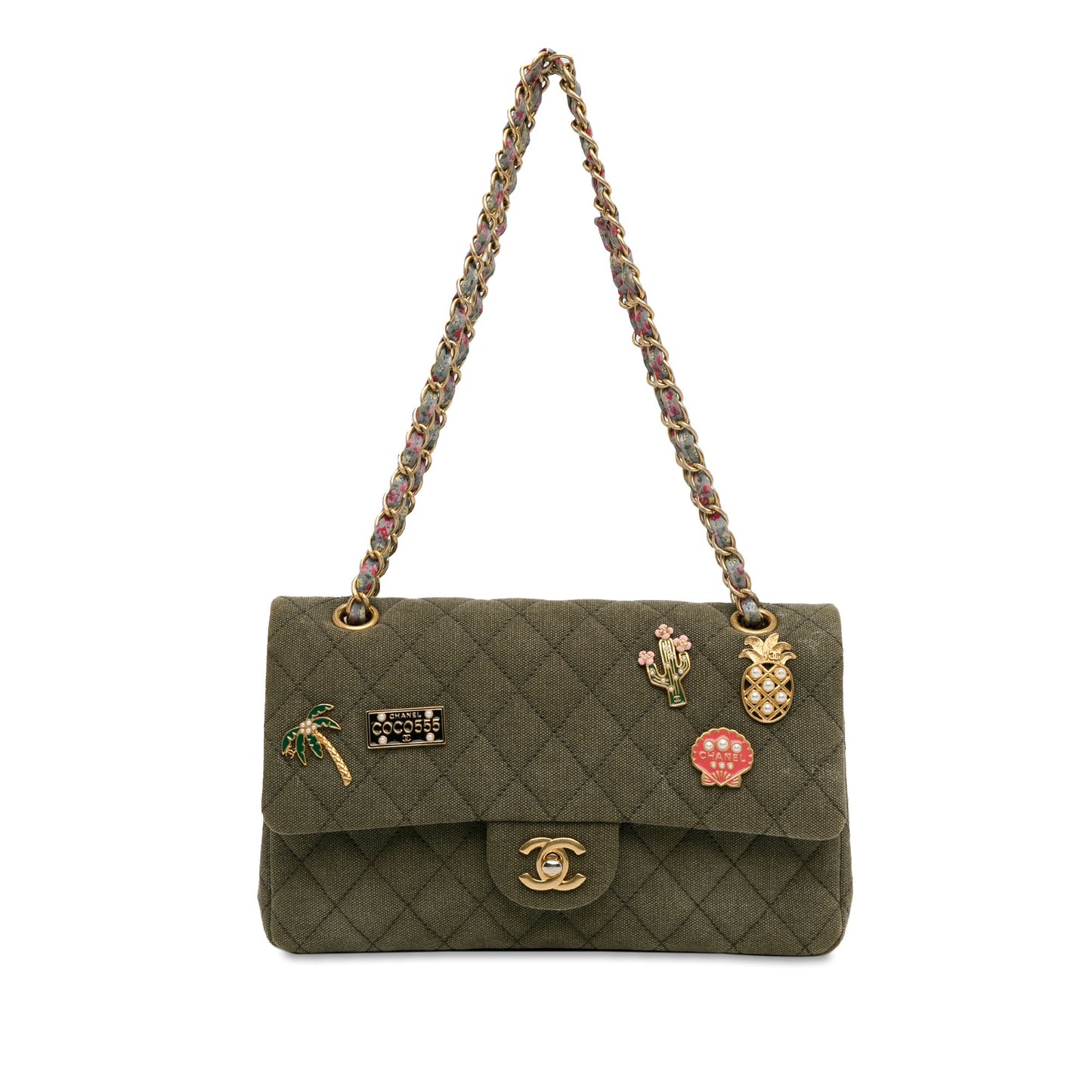 Chanel Classic Double Flap  Paris-Cuba Charms  Medium Green Quilted Canvas