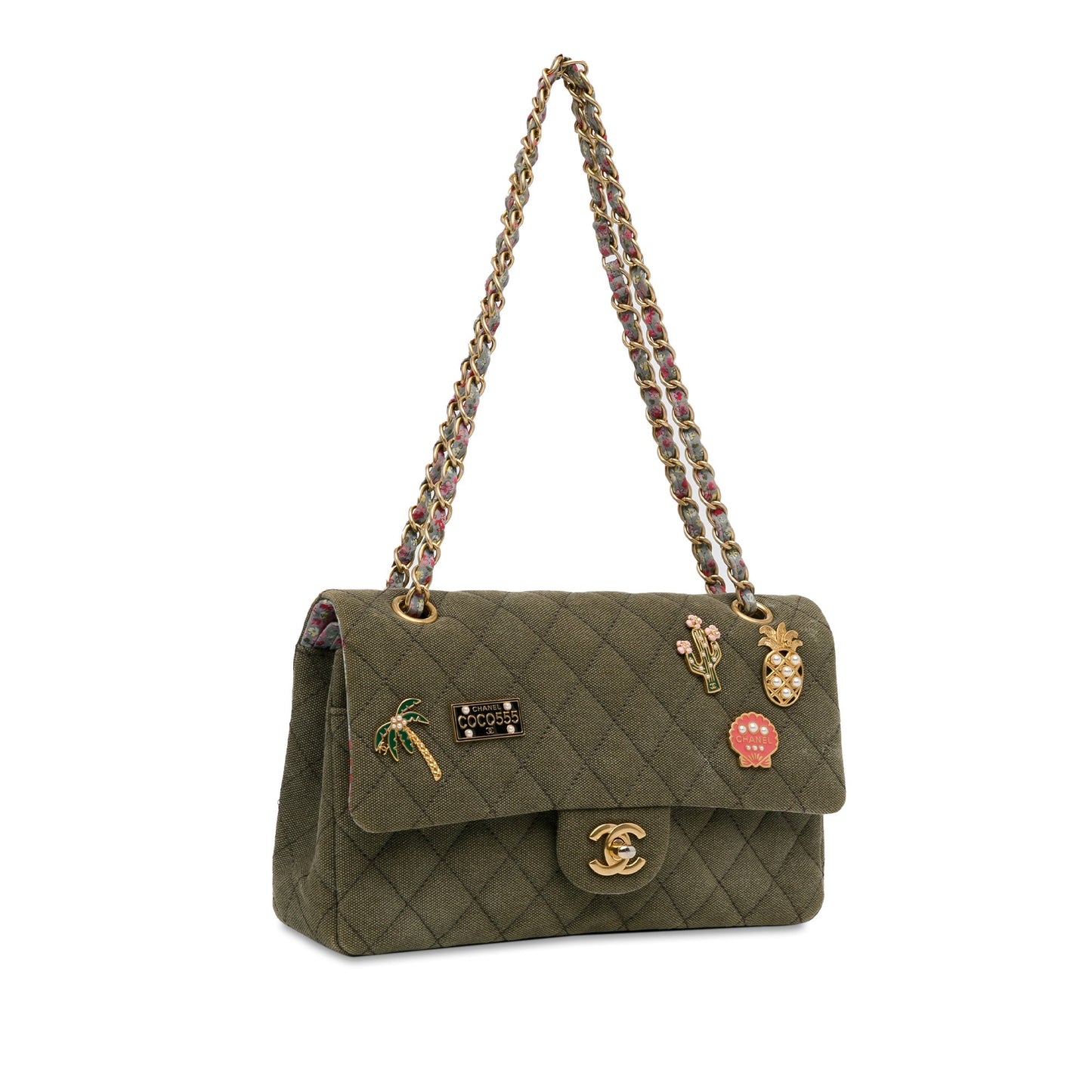 Chanel Classic Double Flap  Paris-Cuba Charms  Medium Green Quilted Canvas