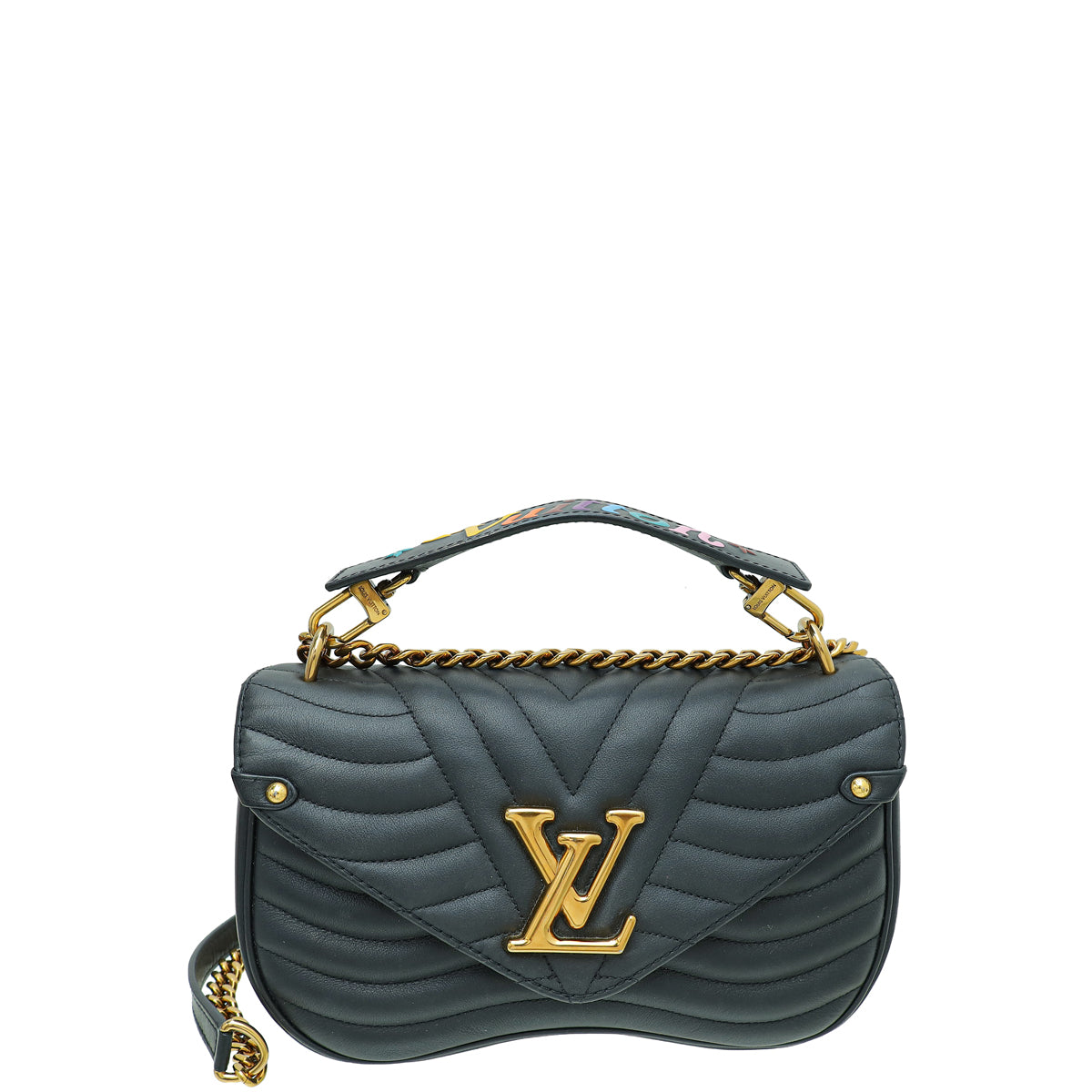 Louis Vuitton Black New Wave Chain Top Handle Flap MM Bag