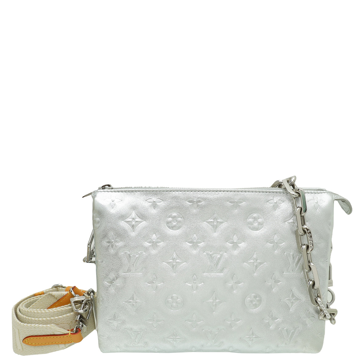 Louis Vuitton Metallic Silver Puffy Monogram Embossed Coussin PM Bag