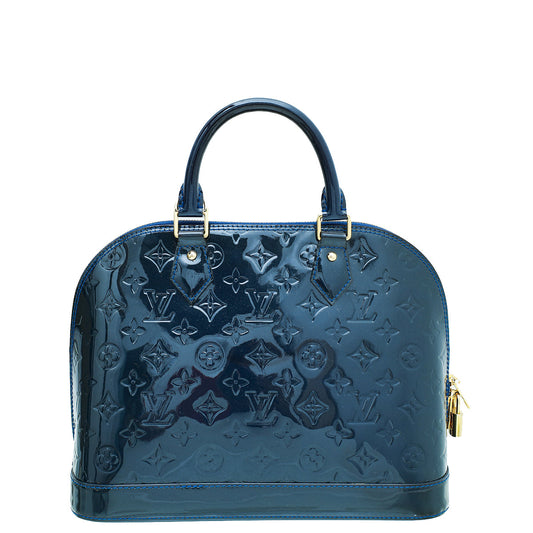 Louis Vuitton Grand Blue Monogram Vernis Alma PM Bag W/ Strap