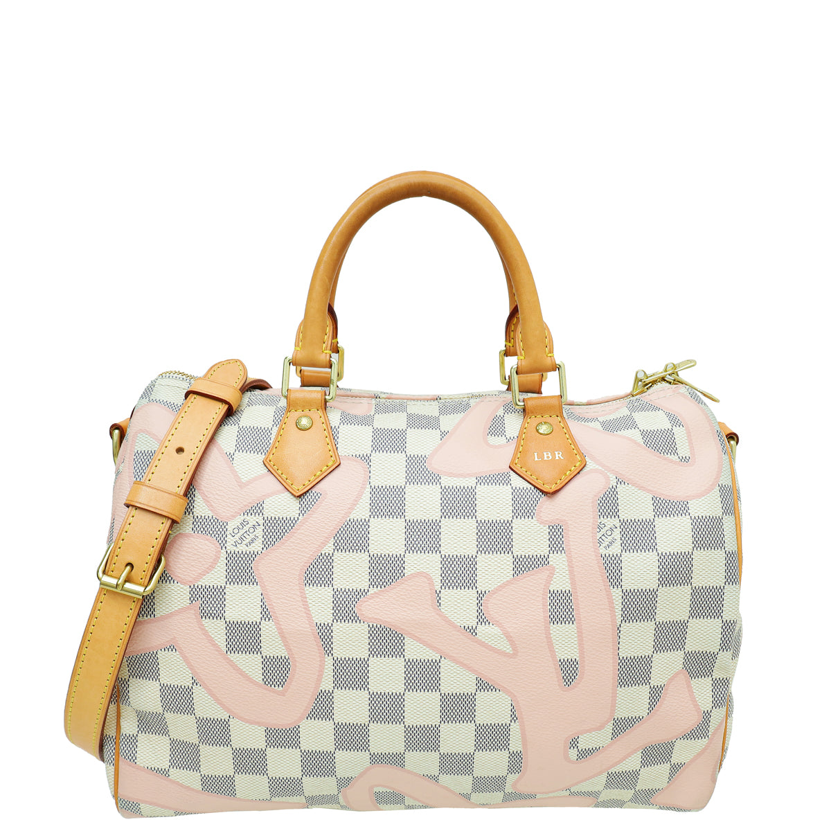 Louis Vuitton LV Damier Azur Tahitienne Speedy Bandouliere 30 Bag W/ LBR INITIALS