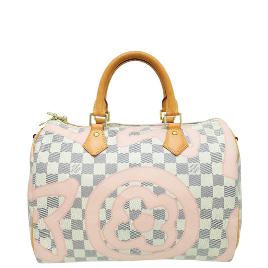 Louis Vuitton LV Damier Azur Tahitienne Speedy Bandouliere 30 Bag W/ LBR INITIALS